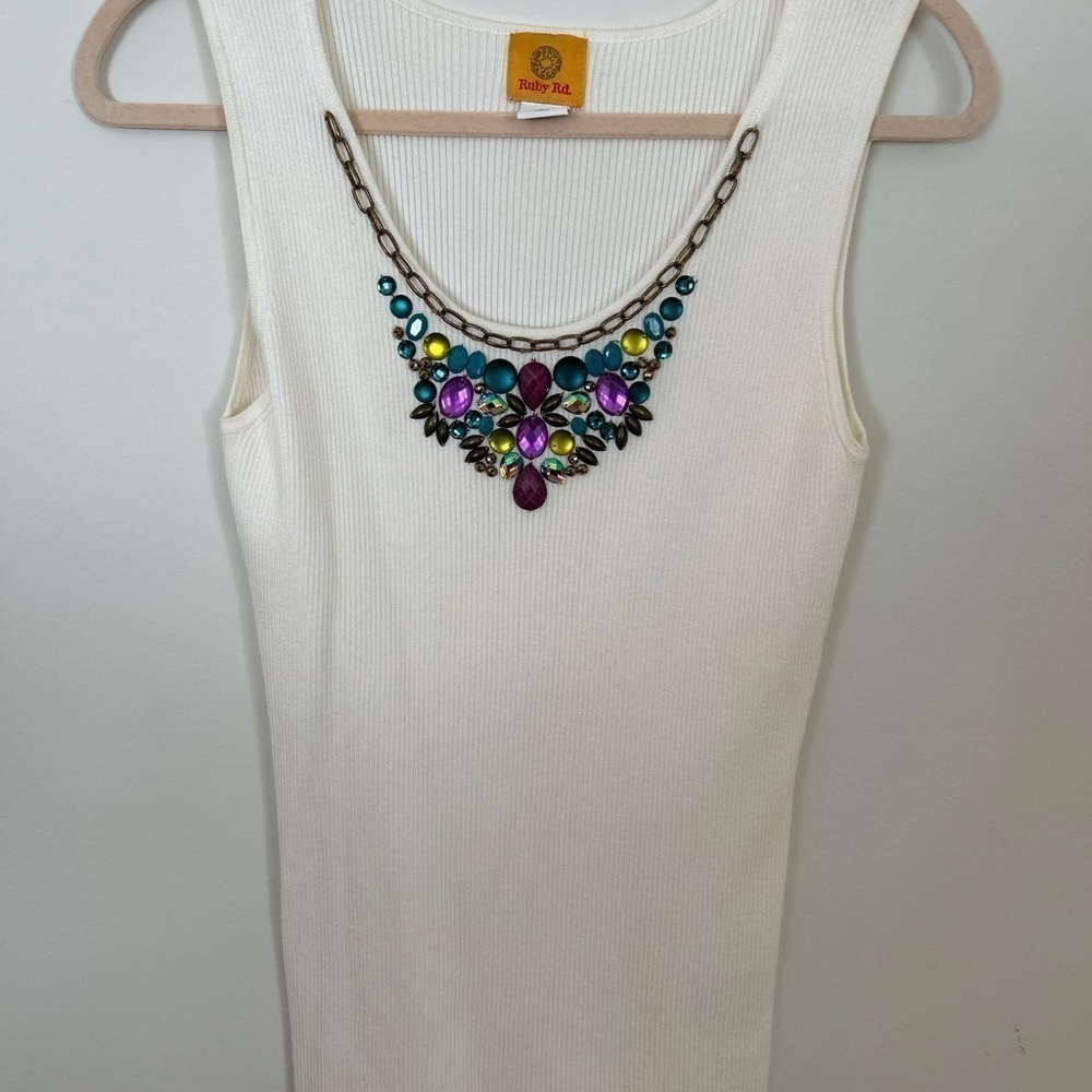 Ruby Rd‎ Beaded White Tank Top size (M) - Picture 2 of 6